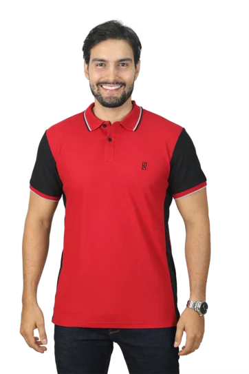 Camiseta tipo polo rojo negro jaspe 090a
