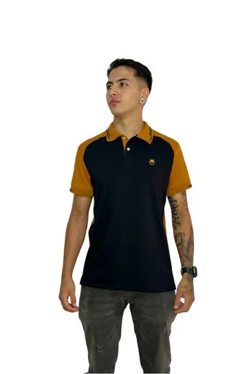 Expertos en Camisetas Tipo POLO 203 Camiseta Polo negro ocre para Hombre j9
