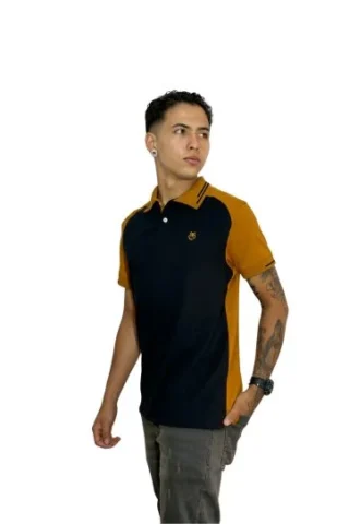 Expertos en Camisetas Tipo POLO 204 Camiseta Polo negro ocre para Hombre j9