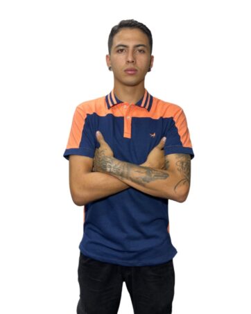 Camiseta Polo azul naranja para Hombre j10