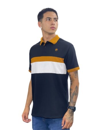 Camiseta Polo negro ocre blanco para Hombre j11