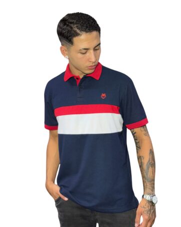 Camiseta Polo negro rojo blanco para Hombre j11