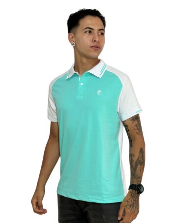 Camiseta Polo verde menta blanco para Hombre j9