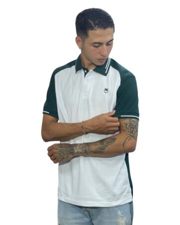 Camiseta Polo blanco verde pino para Hombre j9