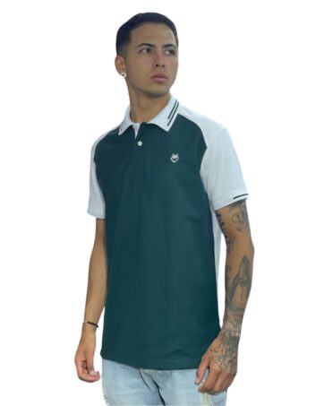 Camiseta Polo verde pino blanco para Hombre j9